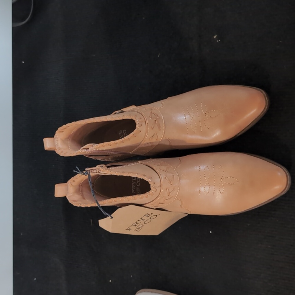 Frye&Co Palma Stacked Heel Booties Tan Women's Size 8.5 New Witho Box Or Tags